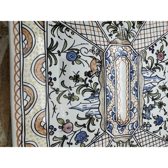 VTG 228 Portugal Hand Painted Hanging Tray Platter Signed ER Country Whimsical - Picture 4 of 11